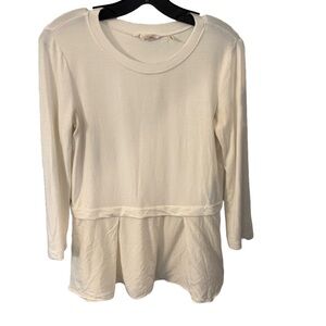 Rebecca Taylor Womens Ivory Silk Top bottom Ruffle Long Sleeve Sz Small